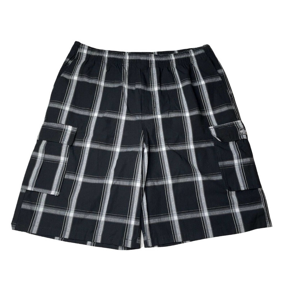 NEW Mens Shaka Wear Relaxed Fit Plus Size Plaid Cargo Shorts 3XL Black Gray